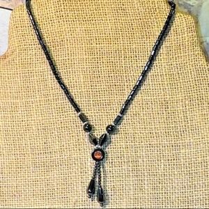 Hematite & Orange Cat Eye Necklace